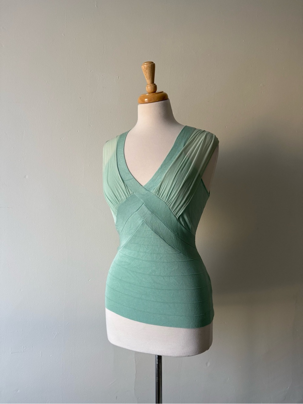 Silk Trim Stretch Knit Top | Le Château Mint Green Bandage Tank Top | Size Small